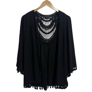 August Silk Crochet Tassel Cardigan with 3/4 Sleeves Women’s Size Small